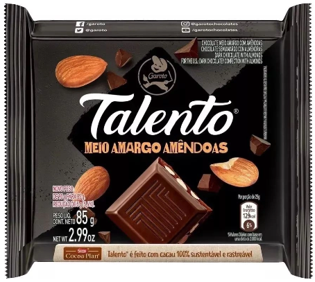 CHOC TALENTO MEIO AMARGO AMENDOAS 85GR