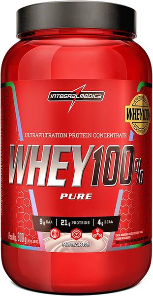 WHEY 100% PURE  900G MORANGO INTEGRAL MEDICA