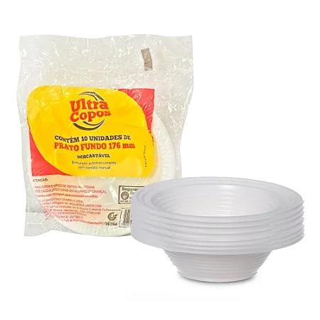 PRATO PLAST BRANCO FUNDO 18CM ULTRA PS C/10