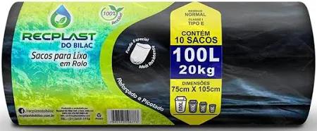 SACO LIXO PRA LIXO REFORCADO RECPLAST 100L C/10