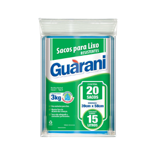SACO PARA LIXO GUARANI 15L C/20 UNID