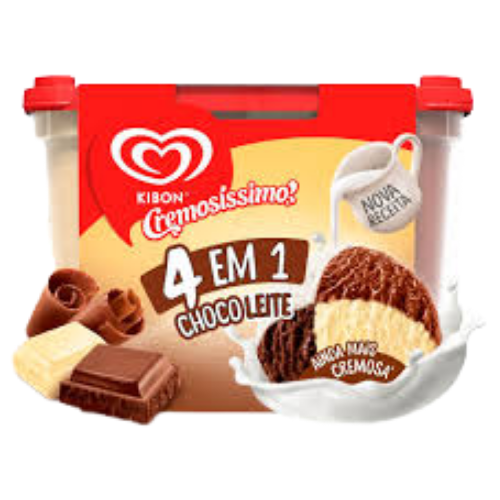 SORVETE KIBON CREMOSISSIMO 4EM1 CHOCO + LEITE 2L