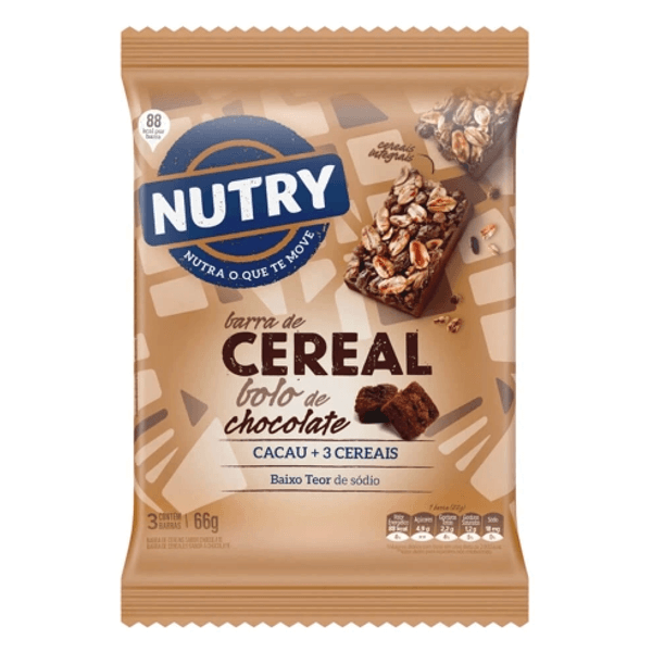 Barra Cereal Nutry C/3 Bolo De Chocolate