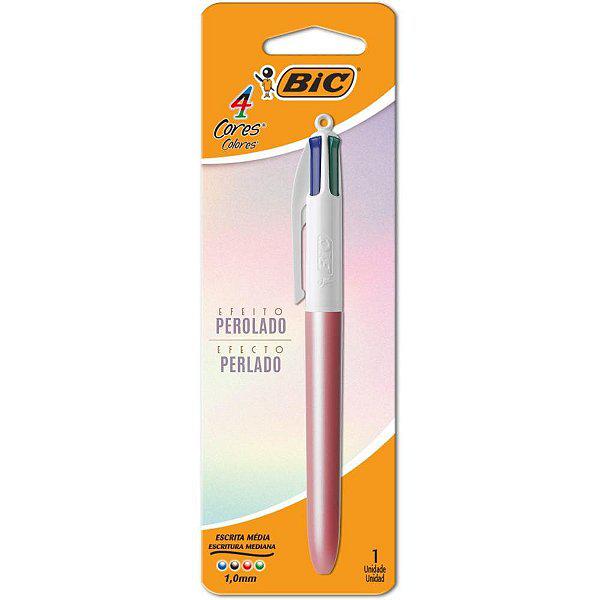 Caneta Bic 4 Cores Perolada C/1 Rosa