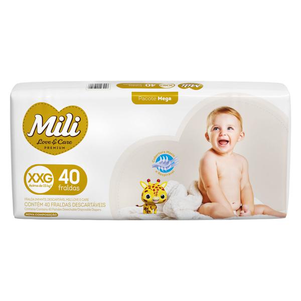 Fraldas Descartáveis Mili Love & Care Premium Extra Extra Grande C/40