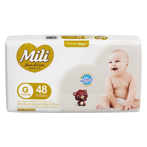 Fraldas Descartáveis Mili Love & Care Premium Grande C/48