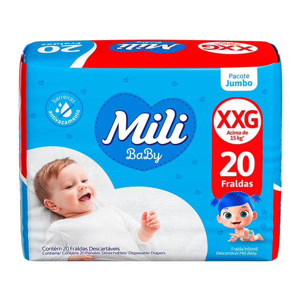 Fraldas Mili Baby Pacote Jumbo C/20 XXG