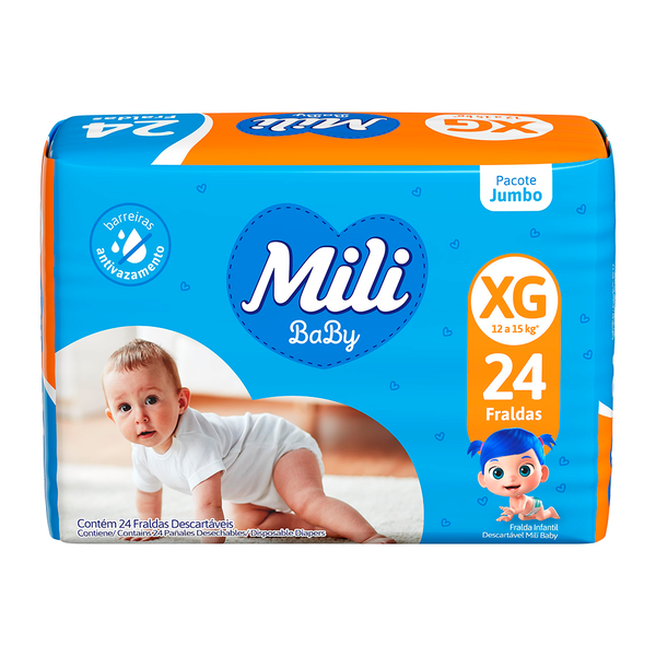 Fraldas Mili Baby Pacote Jumbo C/24 XG