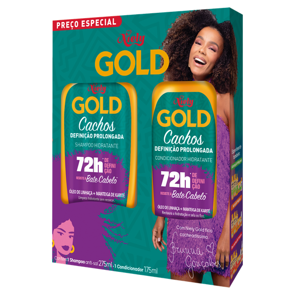 Kit Niely Gold Shampoo 300ml+Condicionador 200ml Cachos Definição Prolongada