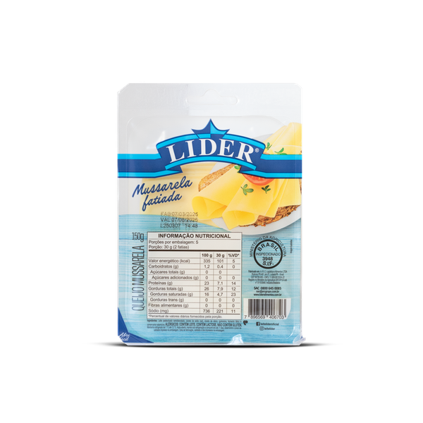 Queijo Mussarela Lider 150g Fatiada