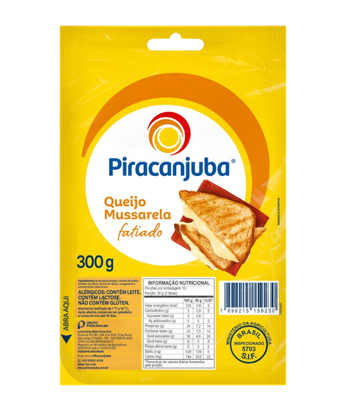 Queijo Mussarela Piracanjuba 300g Fatiada