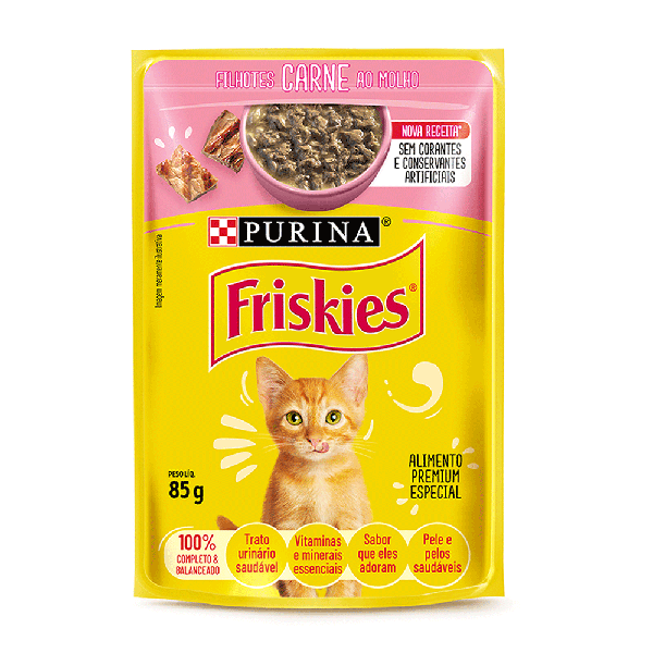 Ração Friskies Sachê 85g Filhote Carne Molho