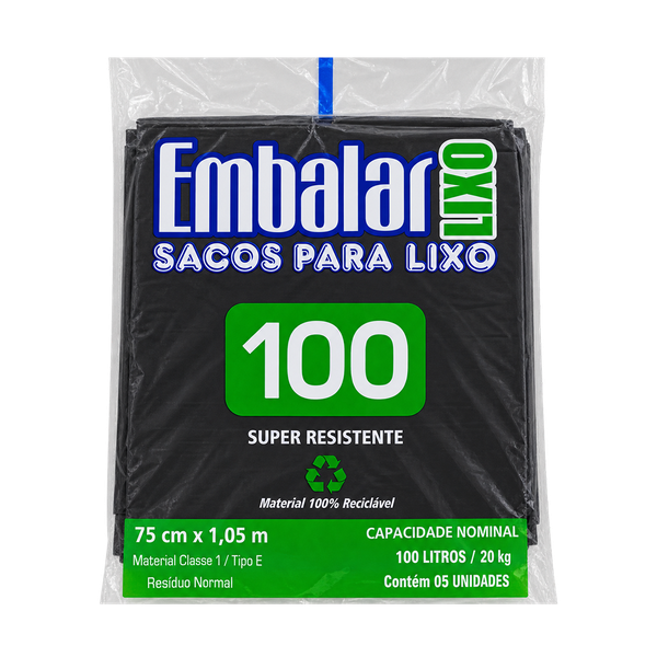 Saco Lixo Embalar 100l C/5 Preto