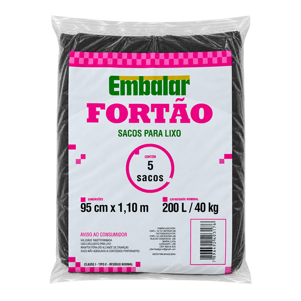Saco Lixo Embalar 200l C/5 Preto/Consumo