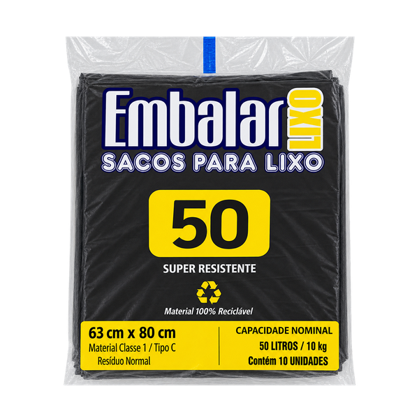 Saco Lixo Embalar 50l C/10 Preto