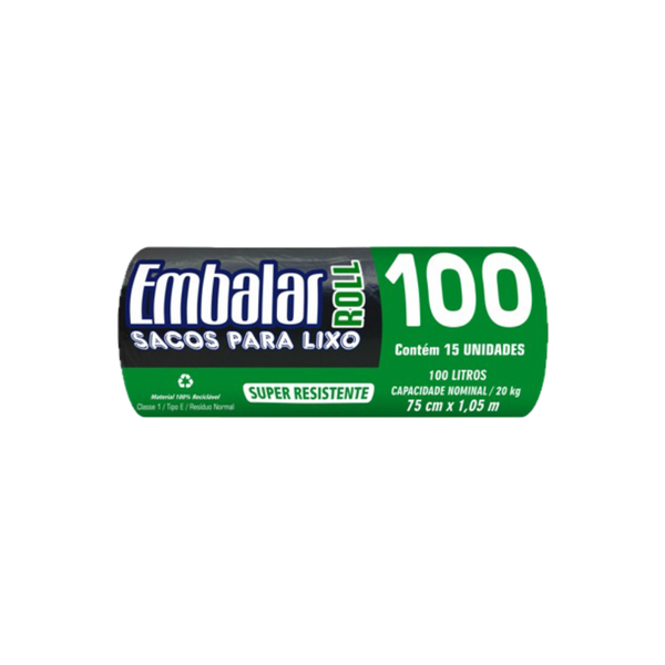 Saco Lixo Rolo Embalar 100l C/15 Preto