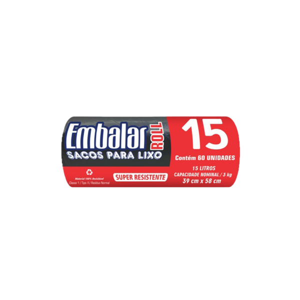 Saco Lixo Rolo Embalar 15l C/60 Preto