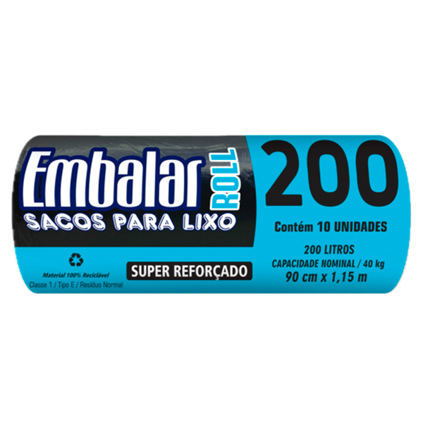 Saco Lixo Rolo Embalar 200l C/10 Preto Reforç