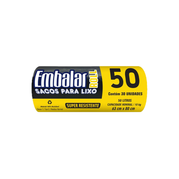 Saco Lixo Rolo Embalar 50l C/30 Preto