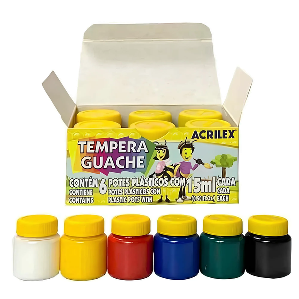 Tinta Guache acrilex 15ml 6 Cores