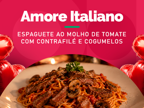 Espaguete ao Molho de Tomate com Contrafilé e Cogumelos