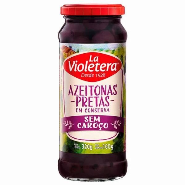 Azeitona Preta La Violetera em Conserva sem Caroço Vidro 160g