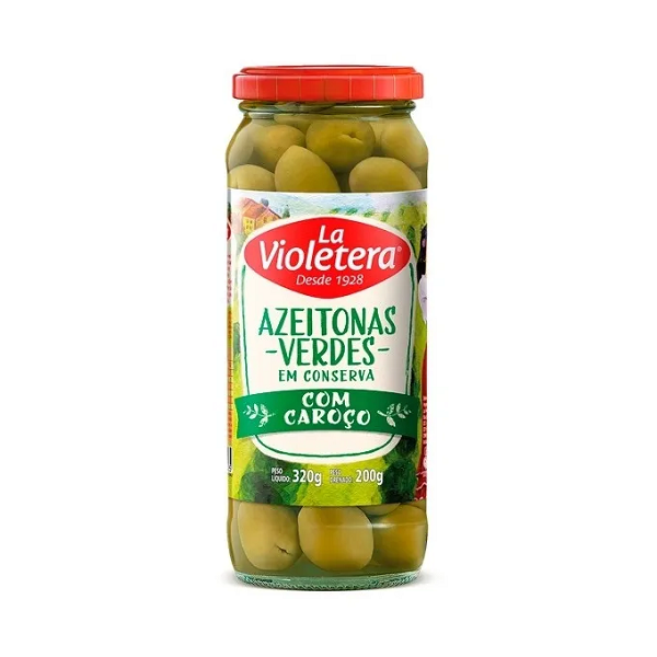 Azeitona Verde La Violetera com Caroço Vidro 200g