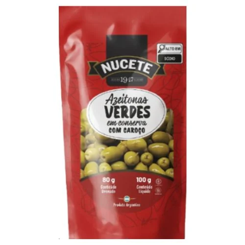 Azeitona Verde Nucete com Caroço Sachê 80g