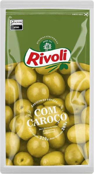 Azeitona Verde Rivoli com Caroço Sachê 200g