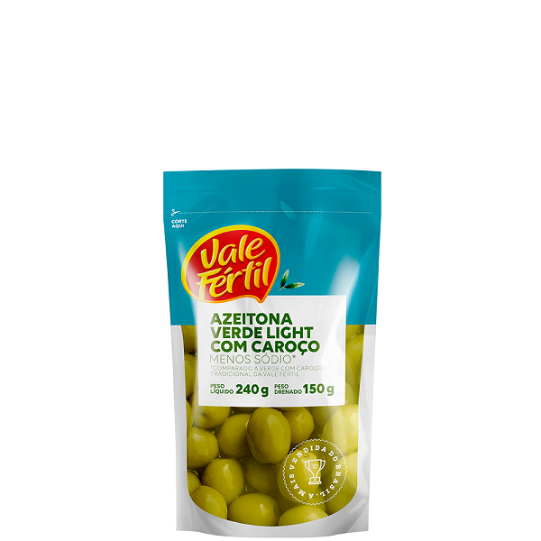 Azeitona Verde Vale Fértil Light com Caroço Sachê 150g