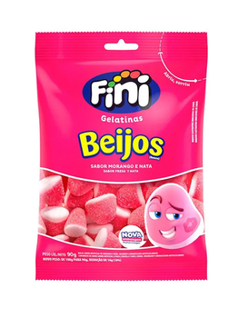 Balas de Gelatina Fini Beijos Sabor Morango 90g