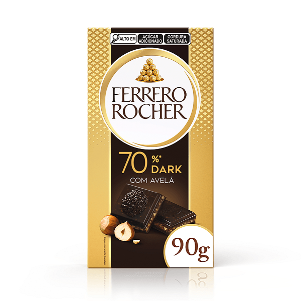 Barra Chocolate Ferrero Rocher Dark 70% com Avelã 90g