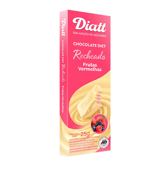 Barra de Chocolate Branco Diatt Frutas Vermelhas 25g