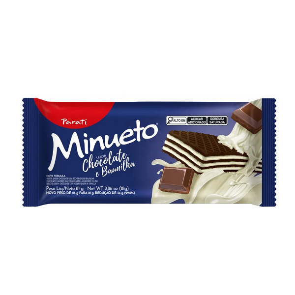 Biscoito Parati Wafer Minueto Chocolate com Baunilha 81g