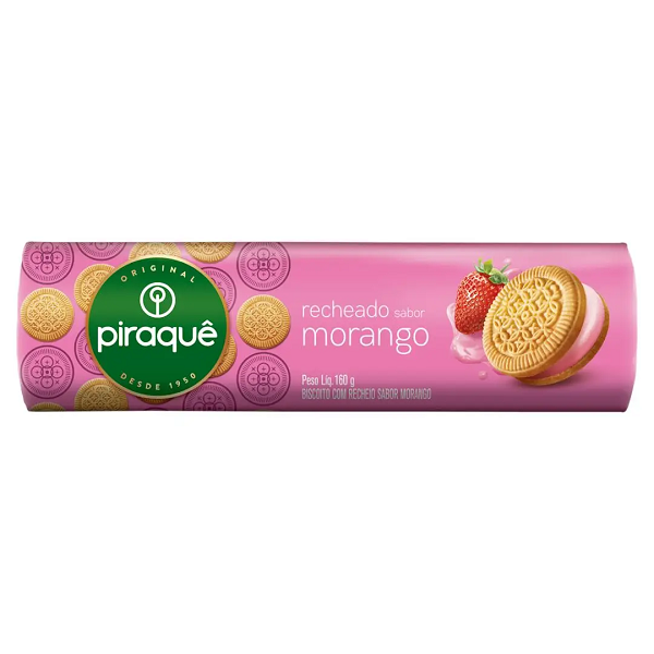 Biscoito Piraquê Recheado Morango 160g