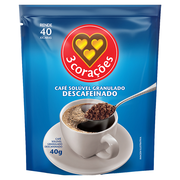 Café 3 Corações Solúvel Descafeinado Refil 40g