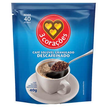 Café 3 Corações Solúvel Descafeinado Refil 40g