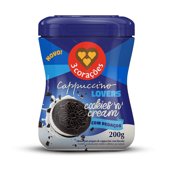 Cappuccino 3 Corações Cookies'n Cream com Pedaços 200g