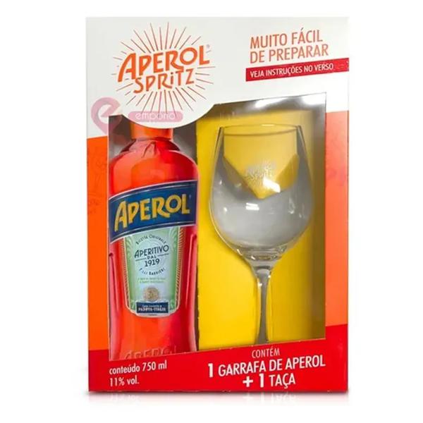 Kit Aperitivo Aperol Spritz 750ml com Taça de Vidro