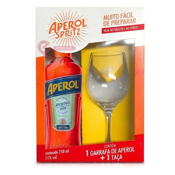 Kit Aperitivo Aperol Spritz 750ml com Taça de Vidro