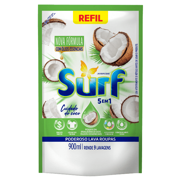 Lava Roupas Surf Liquido coco Refil 900ml