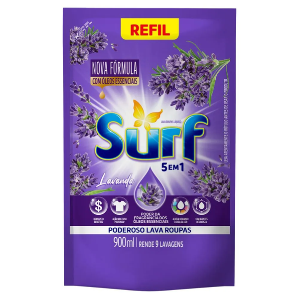 Lava Roupas Surf Liquido Lavanda Refil 900ml