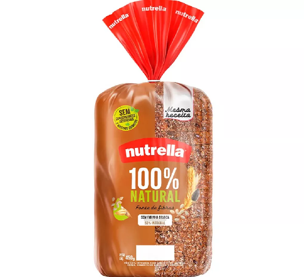 Pão Nutrella 100% Natutal 53% Integral Semente de Linhaça, Girassol e Gergelim 450g