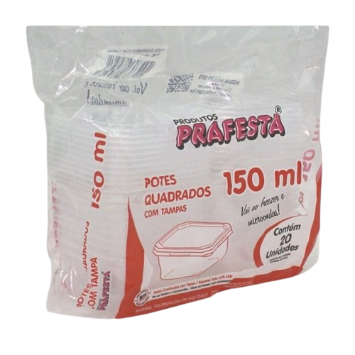 Pote Quadrado Prafesta com Tampa 150ml 20und