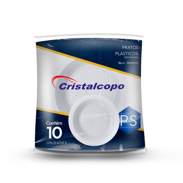 Prato Descartável Cristalcopo Fundo 18cm 10un