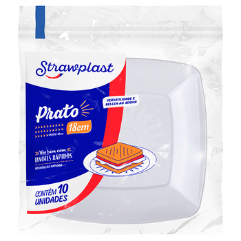 Prato Quadrado Strawplast Branco 18cm 10un