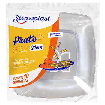 Prato Quadrado Strawplast Cristal 21cm 10un