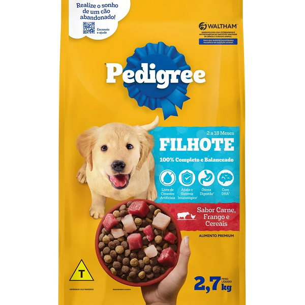 Ração Pedigree Carne, Frango e Cereais Filhotes 2,7kg
