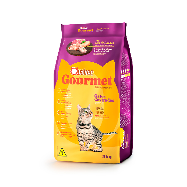 Ração Quatree Gourmet Gatos Castrados Carne 3kg