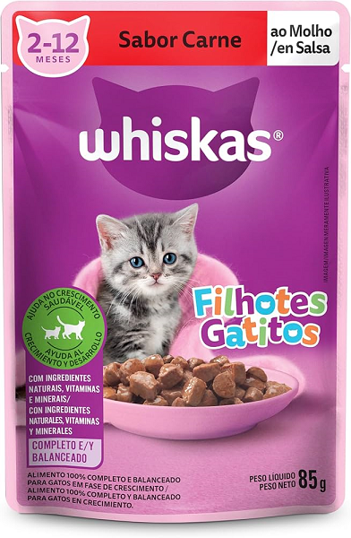 Ração Whiskas Filhotes Carne Sachê 85g